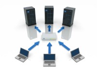 Multiple laptops connected to servers via modem