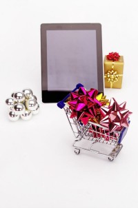 Tablet with christmas shopping cart